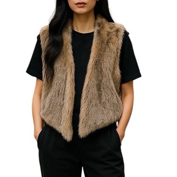 💎 Aerie Faux Fur Vest Tan - Picture 1 of 10
